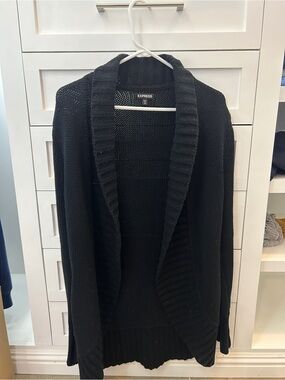 Express Black Open-Front Ribbed Shawl Collar Cardigan